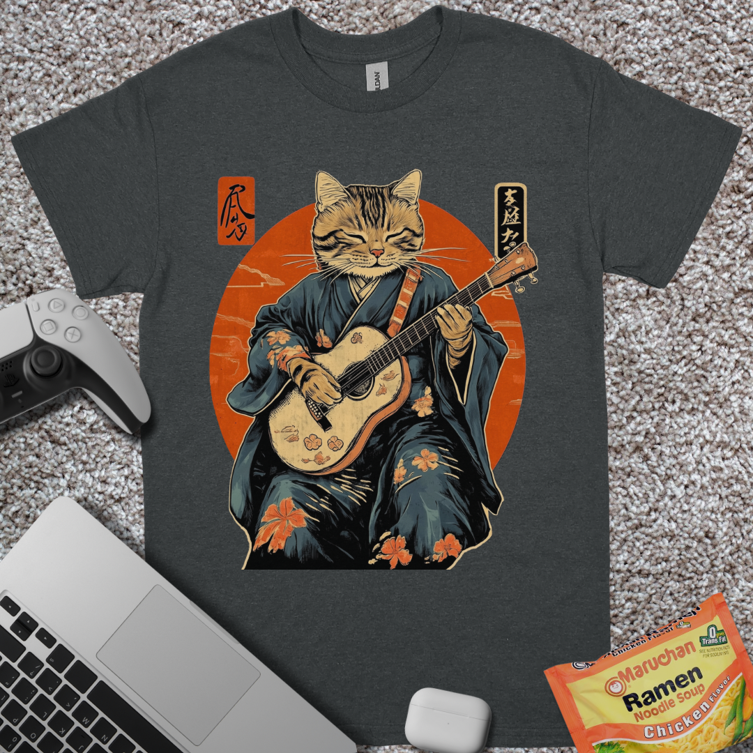 Ukiyo-e Guitar Cat T-Shirt