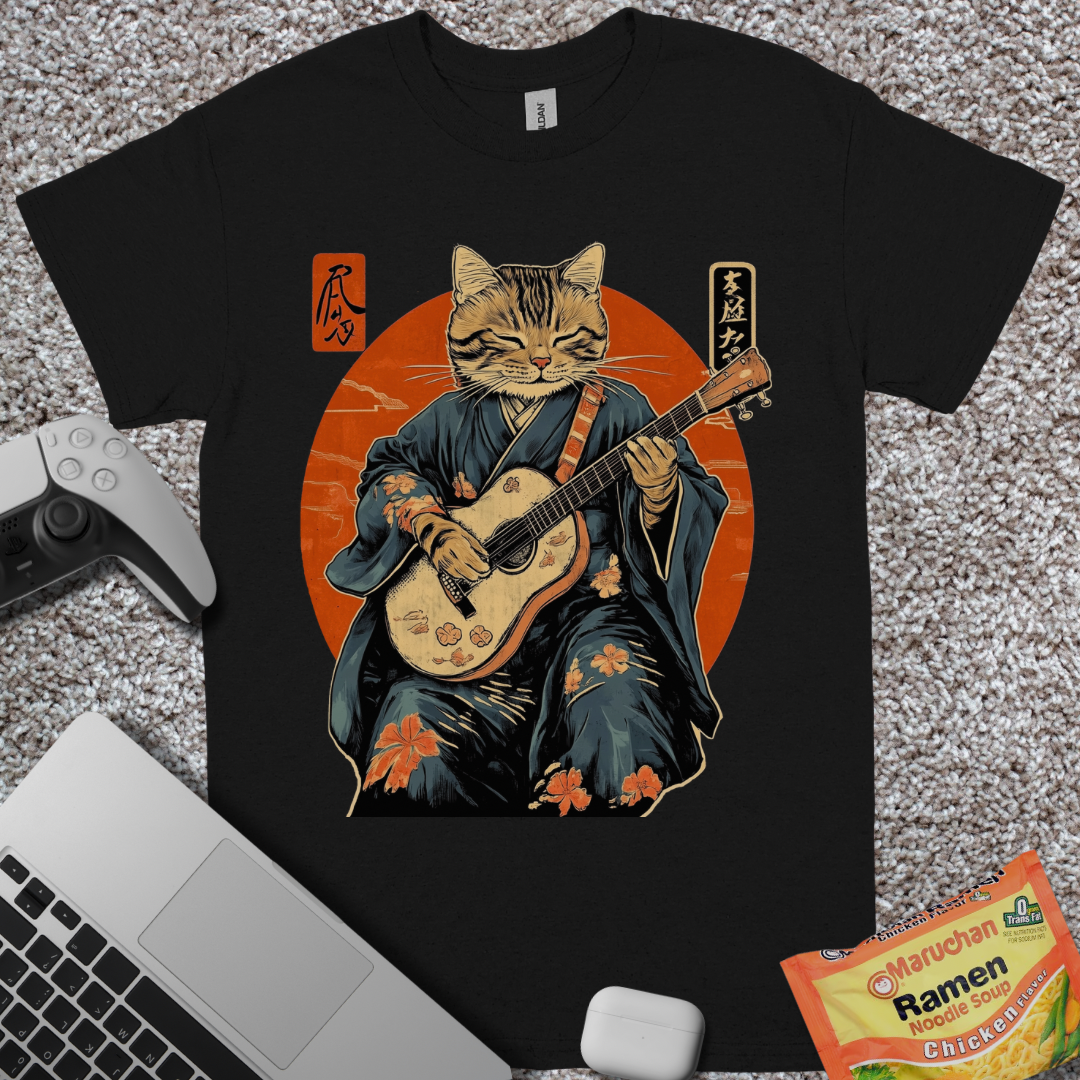 Ukiyo-e Guitar Cat T-Shirt
