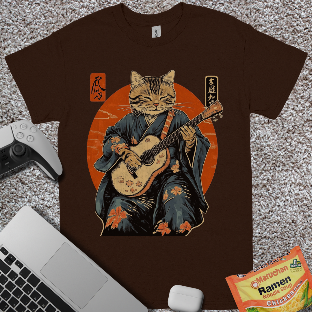 Ukiyo-e Guitar Cat T-Shirt