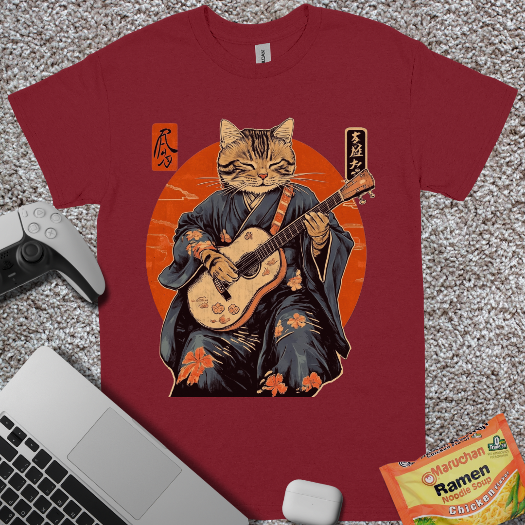 Ukiyo-e Guitar Cat T-Shirt