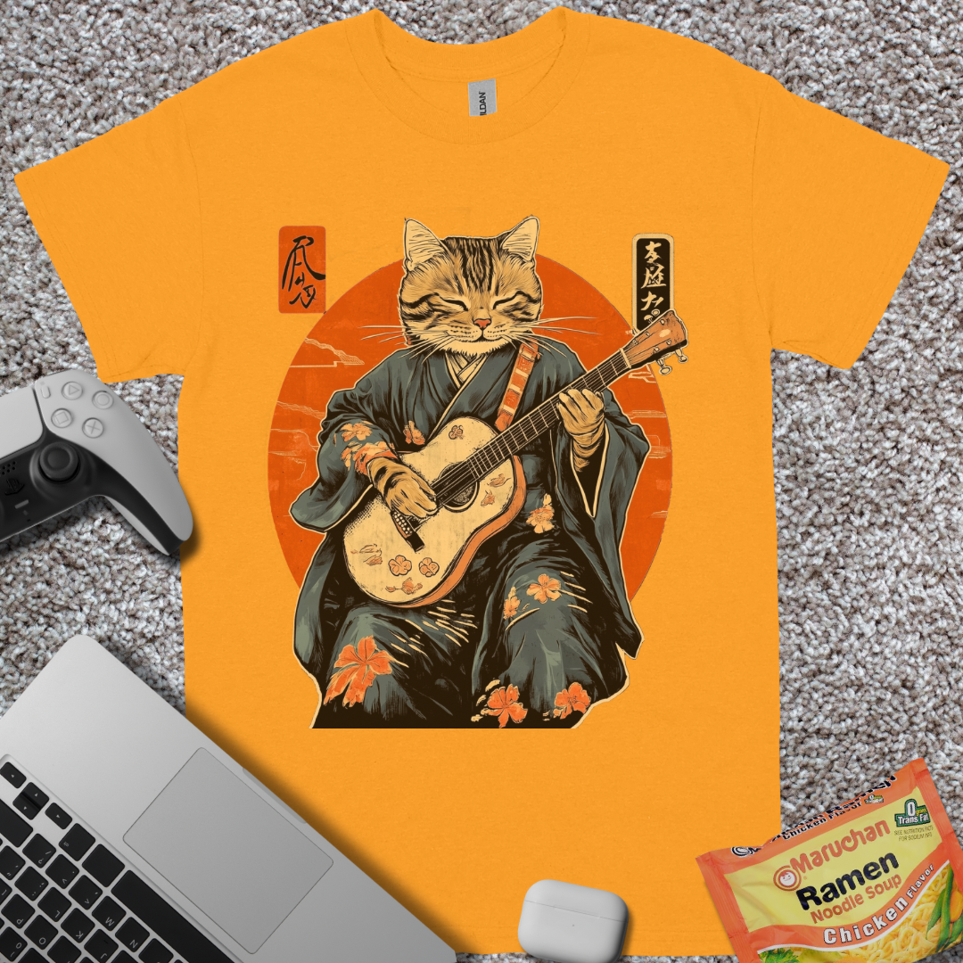 Ukiyo-e Guitar Cat T-Shirt