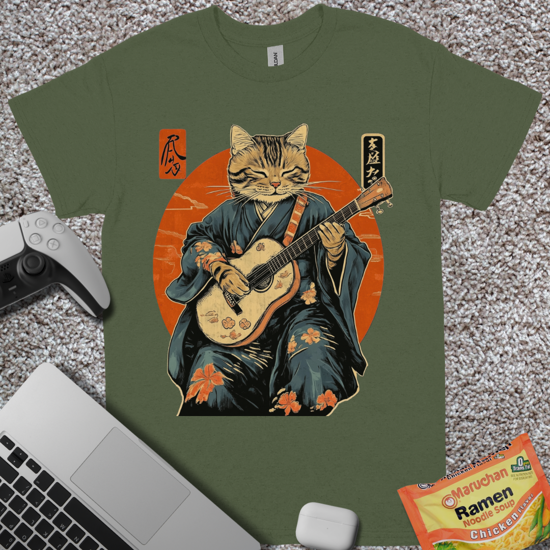 Ukiyo-e Guitar Cat T-Shirt