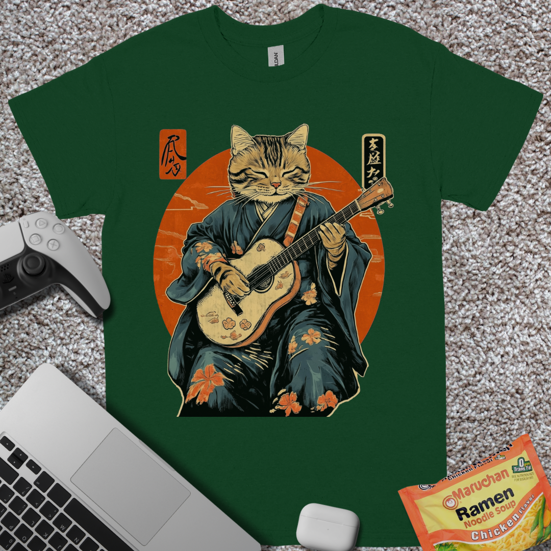 Ukiyo-e Guitar Cat T-Shirt