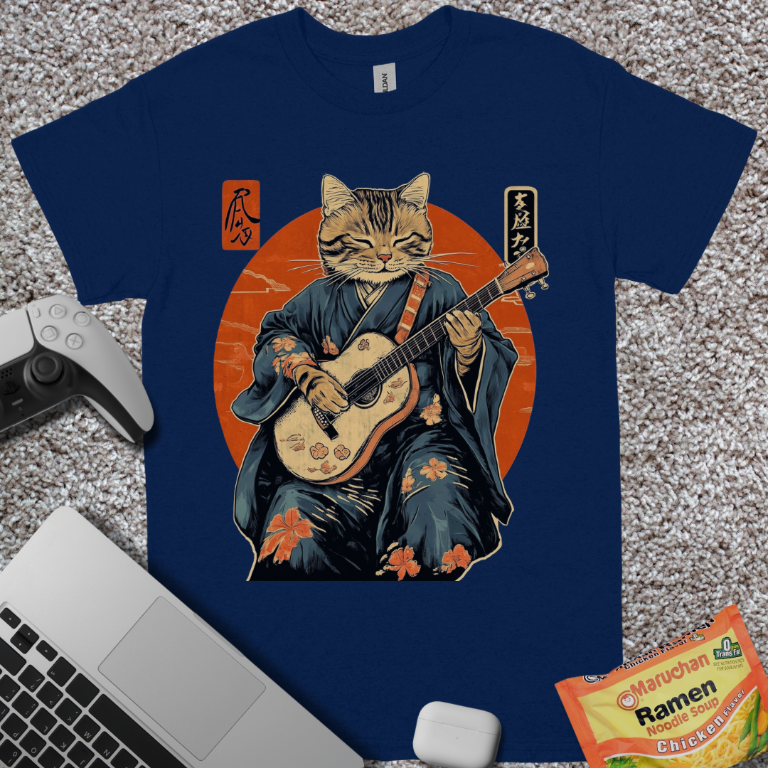 Ukiyo-e Guitar Cat T-Shirt